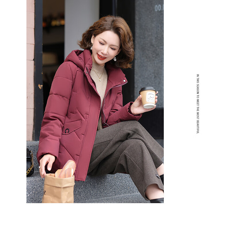 Hengyuanxiang Middle-aged Mom Winter Mid-length Down Cotton Jacket Thickened Fleece-lined Coat for Middle-aged and Elderly Women 17
