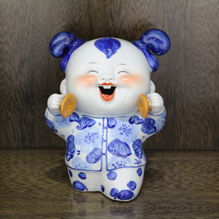 领跃腾信景德镇雕塑瓷娃娃纯手工简约现代创意青花瓷喜庆人物陶瓷家居
