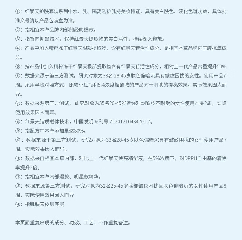 相宜本草红景天幼白护肤品套装 美白补水提亮 礼盒：洁面+水+乳+精华8g