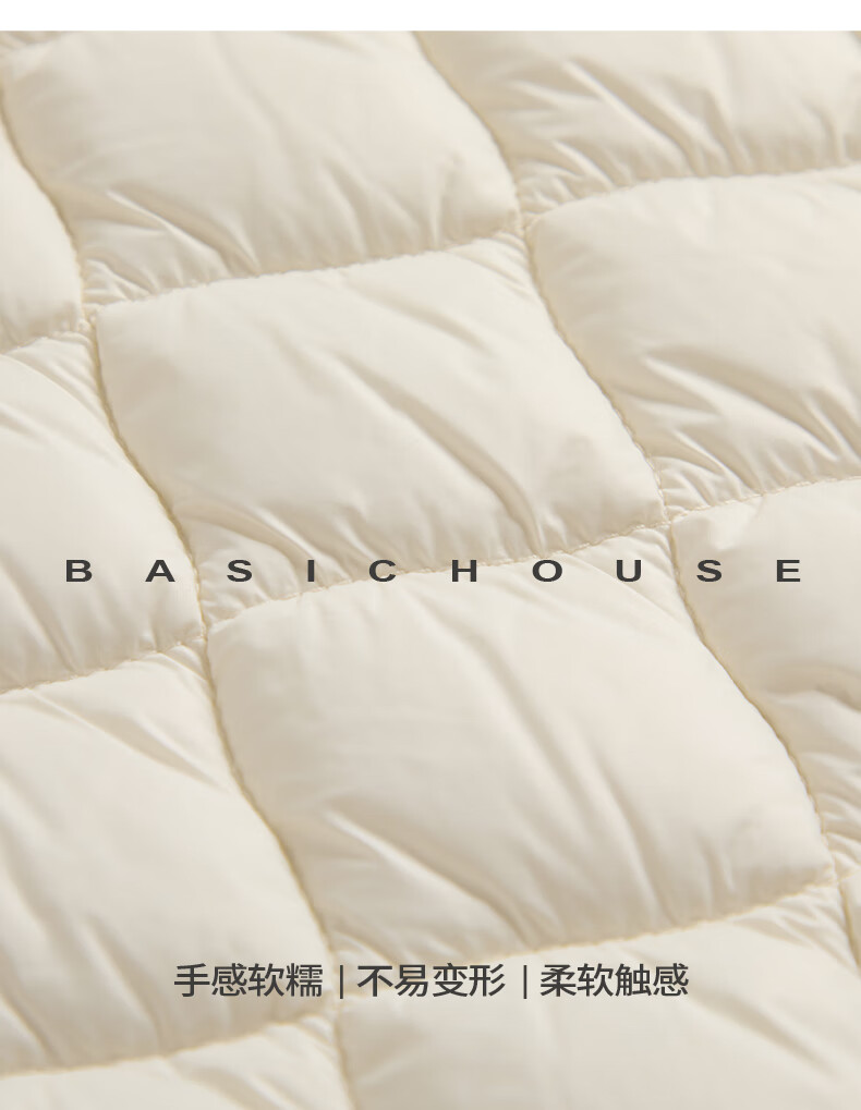 BASIC HOUSE/百家好舒芙蕾撞色冬季2024翻领外套轻法风菱格棉服女2024冬季撞色翻领外套 米白色 M详情图片17