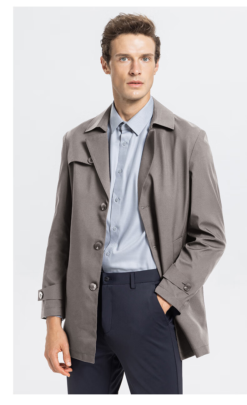 SHANSHAN High-End Trench Coat for Young And Middle-Aged Men, Mid-Length Solid Color Wrinkle-Resistant Casual Seamless Pressed Jacket Father's Day Outerwear 9