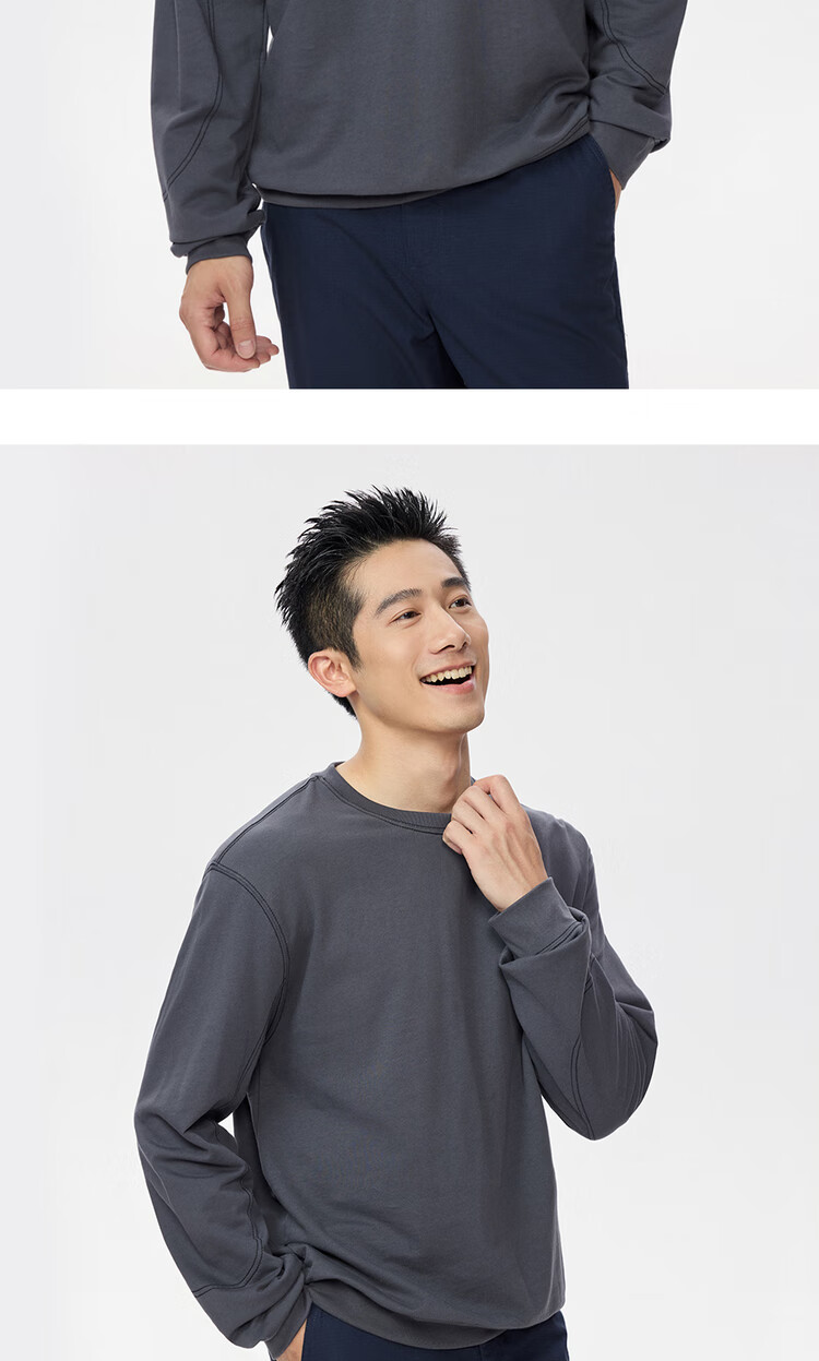 Giordano Men's Autumn Winter Cotton Stitch Long Sleeve Pullover Loose Fit Crew Neck Sweatshirt 13025762 13