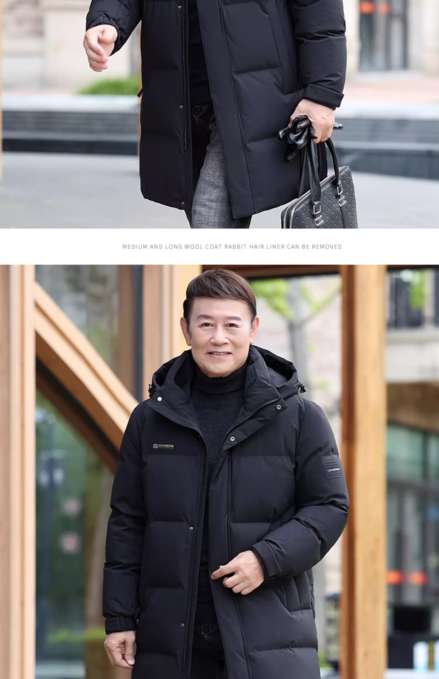 Yalu Mid-Length down Jacket for Men, Winter Detachable Hooded Coat for Middle-Aged And Elderly Fathers, Warm Duck down Men's Outerwear 23