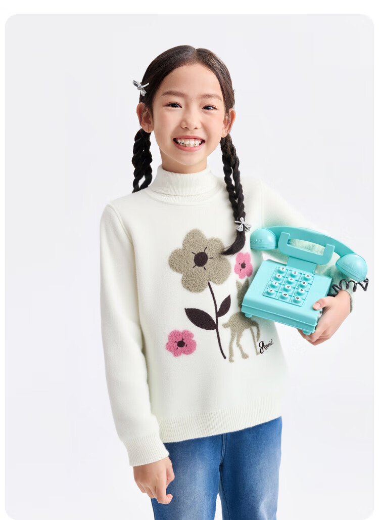 Annil Kids Girls High Collar Long Sleeve Knit Sweater 2025 Winter New Milk Candy White 120 2