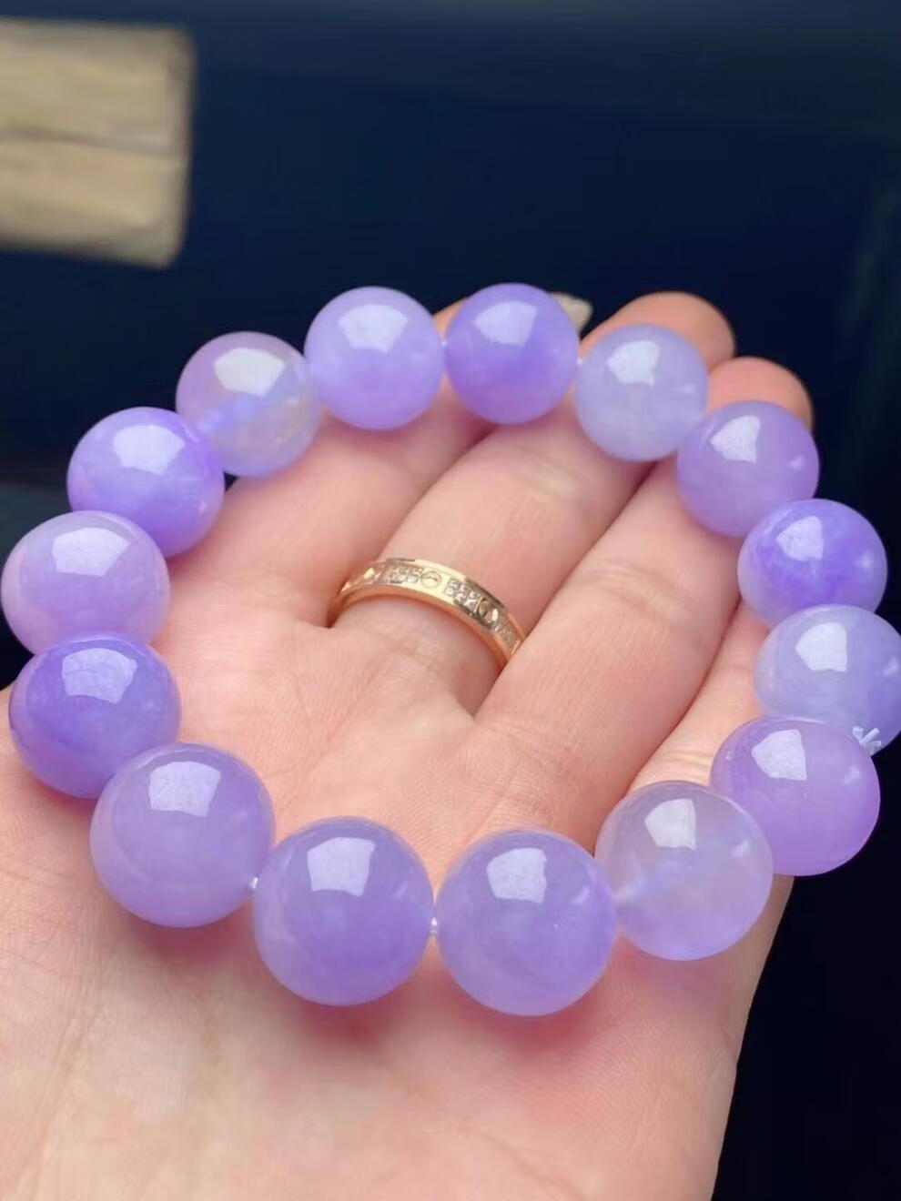 a货翡翠玉珠链糯冰种珠子手串带证书七夕情人节礼物送女友 紫色【图片