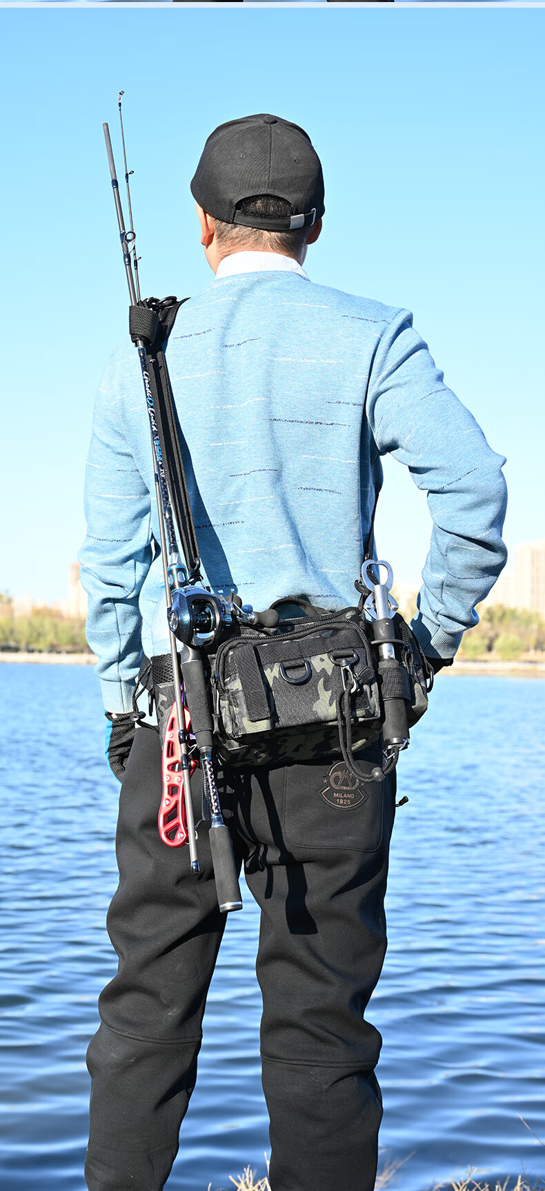 Grsaed Multifunctional Lure Waist Bag Crossbody Fishing Rod Bag Fishing Gear Rod Accessories Storage Bag Military Green 15
