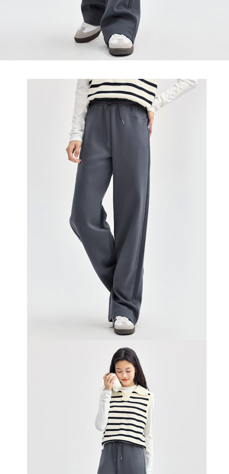 Giordano Women's Sweatpants, Flowy Glutinous Rice Pants with Straight Pockets, Elastic Waist Soft And Chewy Long Pants 05414854 10