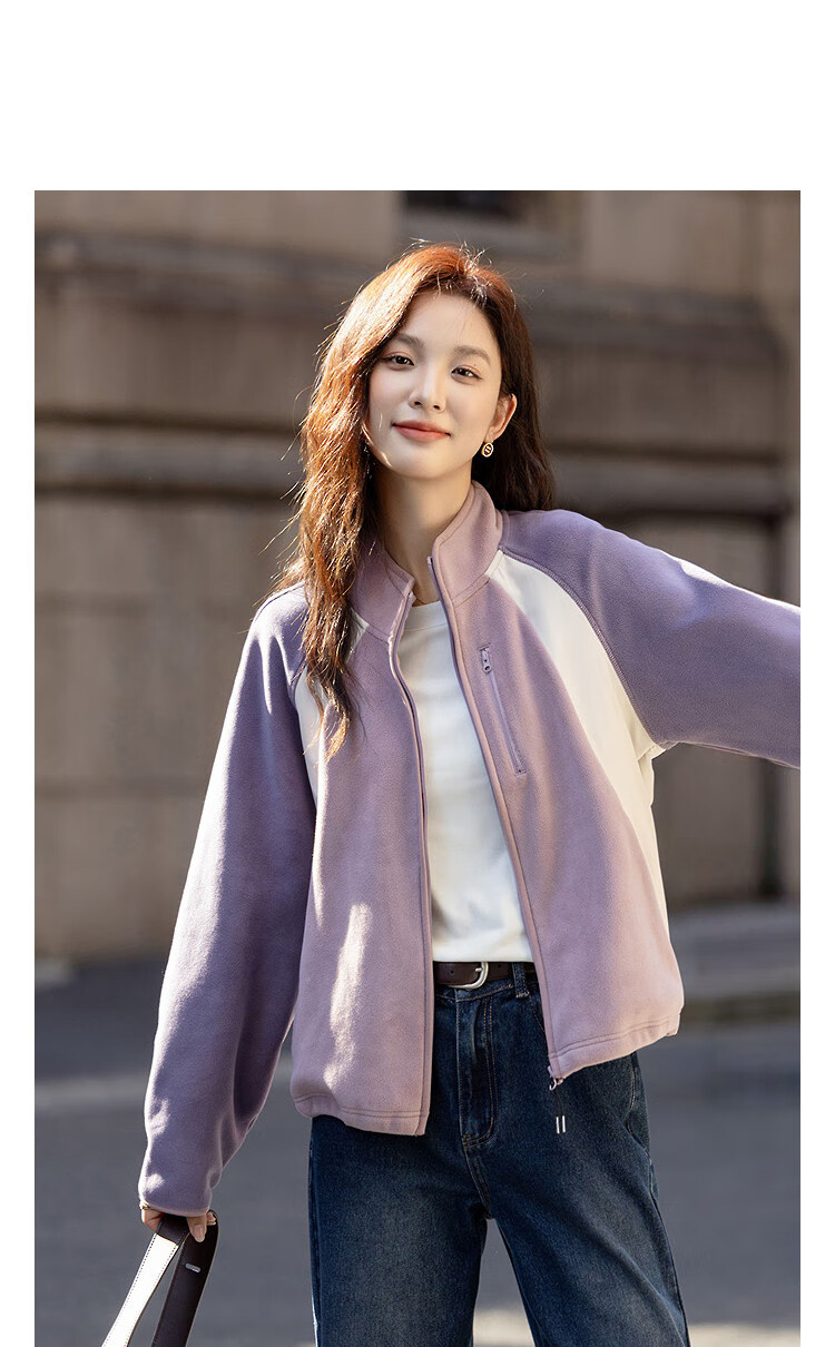 Demana [Warm 460G Double-Sided Fleece] Winter Urban Sports Style Stand Collar Colorblock Drawstring Short Women's Jacket 2