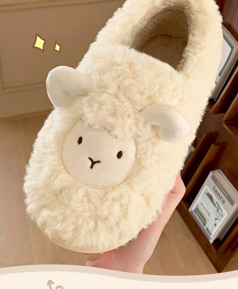 Runrou Women's Cotton Slippers Autumn Winter 2025 New Plush Warm Indoor Home Fuzzy Postpartum Closed-Heel Cotton Shoes 4