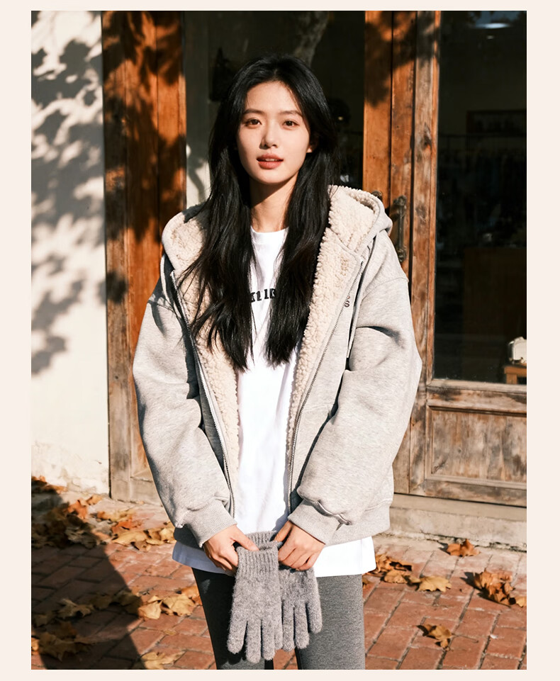 Baleno Thickened Lamb Wool Plush Jacket Women 2025 Autumn Winter New Thick Fleece Lined Hooded Cardigan Sweatshirt Warm 2