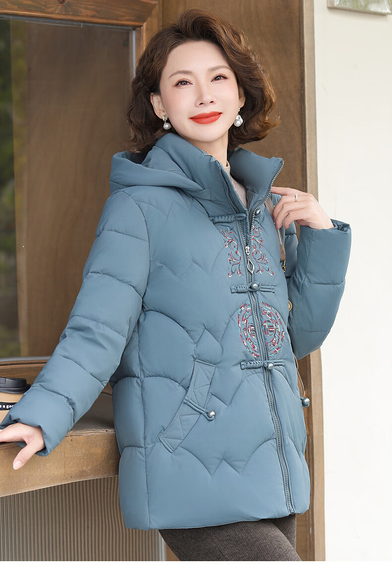 QIUFULUO Women's Winter Down Cotton Jacket Red High-End Coat Middle-Aged and Elderly Fashion Warm Clothing for 50s and 60s 15