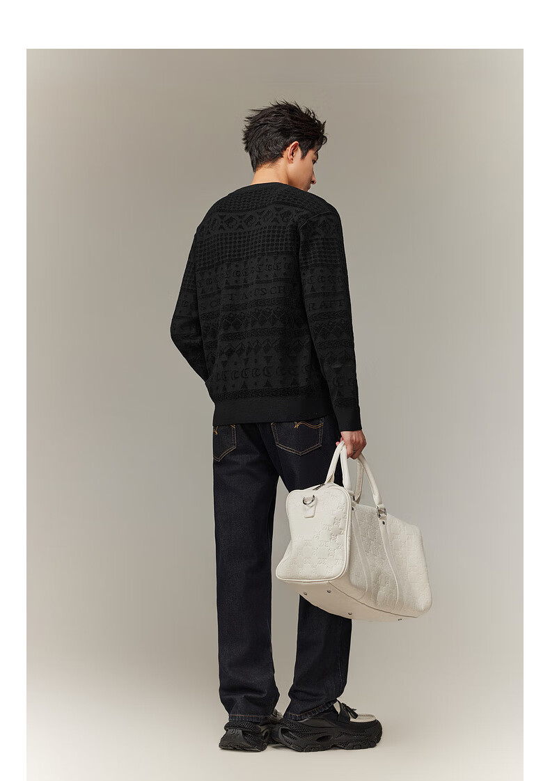 CABBEEN Geometric Totem Jacquard 3D Logo Long Sleeve Modal Soft Knit Men's Sweater Winter 2025 7