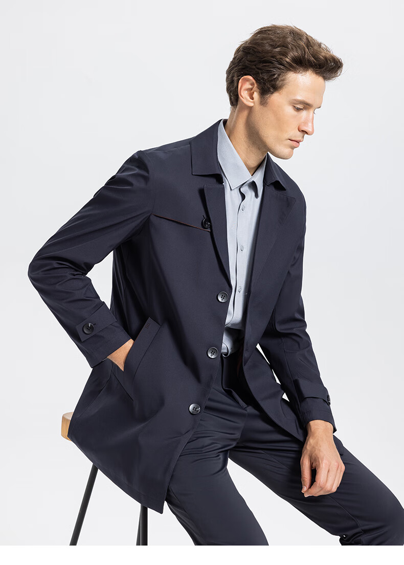 SHANSHAN High-End Trench Coat for Young And Middle-Aged Men, Mid-Length Solid Color Wrinkle-Resistant Casual Seamless Pressed Jacket Father's Day Outerwear 7