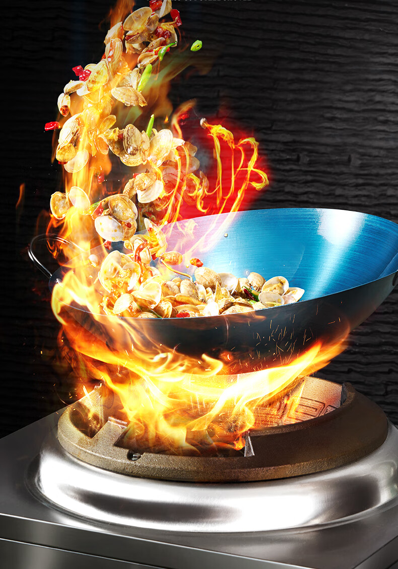 Royalstar Zhangqiu Hand-Forged Iron Wok, Traditional Stir-Fry Pan, Non-Coated Non-Stick Cooking Pan, Round Bottom for Gas Stove, with Lid, 40cm 17