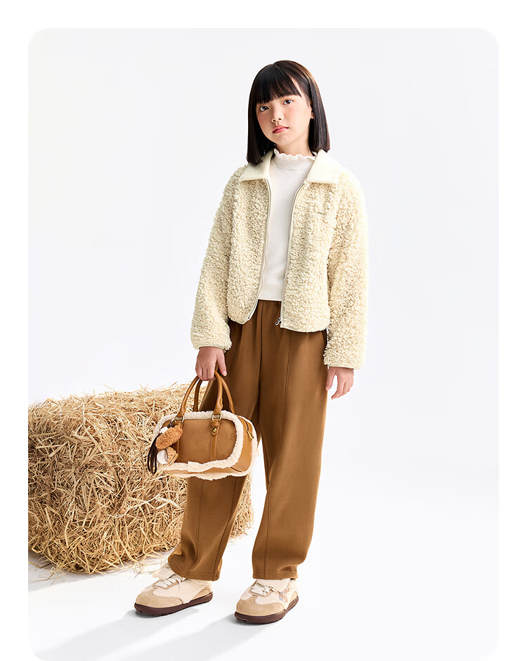 Annil Kids Girls Knit Fleece Short Jacket 2025 Autumn New Jimmy Apricot 120 5