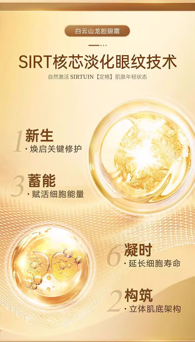 白云山龙胆眼霜精华淡化细纹提拉紧致黑眼圈眼袋抗皱眼霜小棕瓶 【买2 赠1】到手3瓶 60g