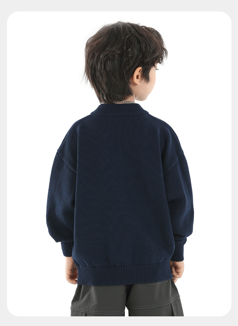 Little Elephant Ham Boys' Knitted Crew Neck Sweater Base Shirt Yellow [100% Cotton Skin-Friendly Non-Itchy] 120 cm 14