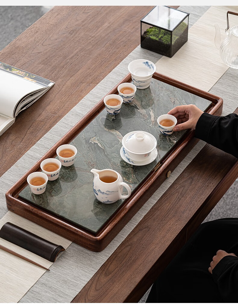 苏氏陶瓷sushiceramics九龙壁花梨实木茶盘可干泡可排水功夫泡茶台