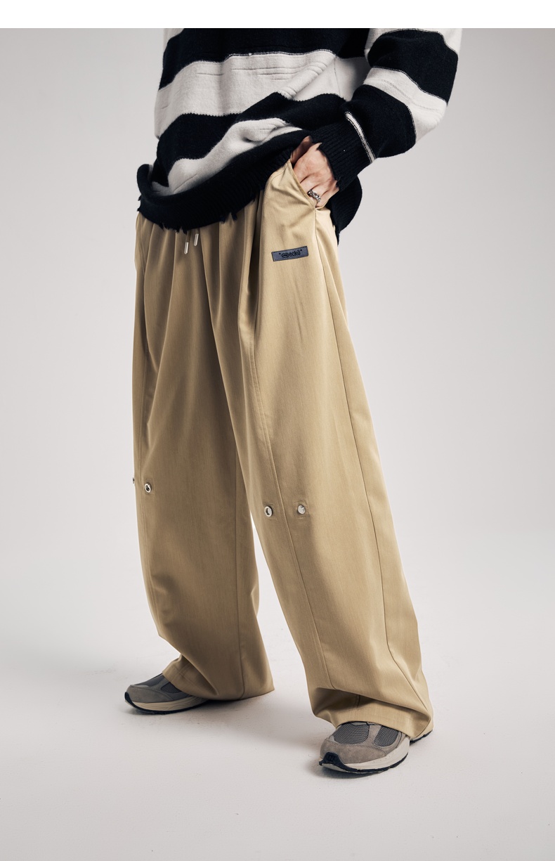 ecko犀牛潮牌22aw美式复古四合扣可调节结构拼色腰头休闲阔腿裤男女