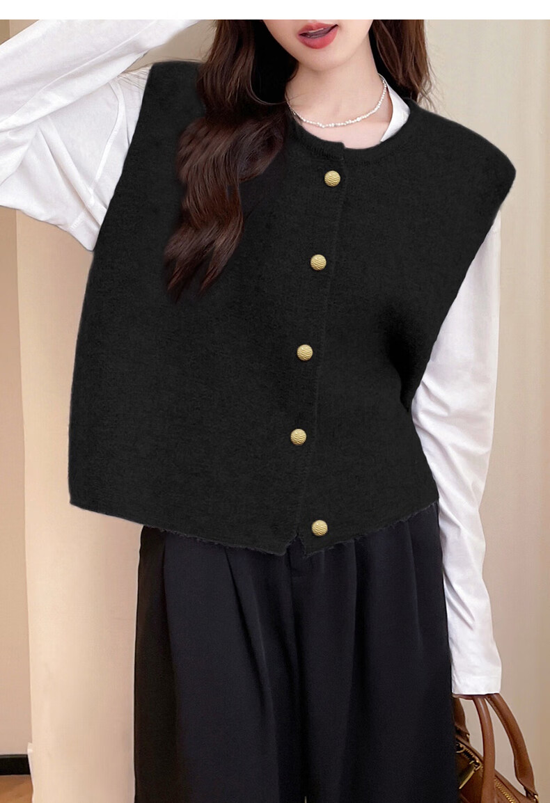 TonLion 2025 Autumn Winter Simple Retro Round Neck Cardigan Vest for Women 10