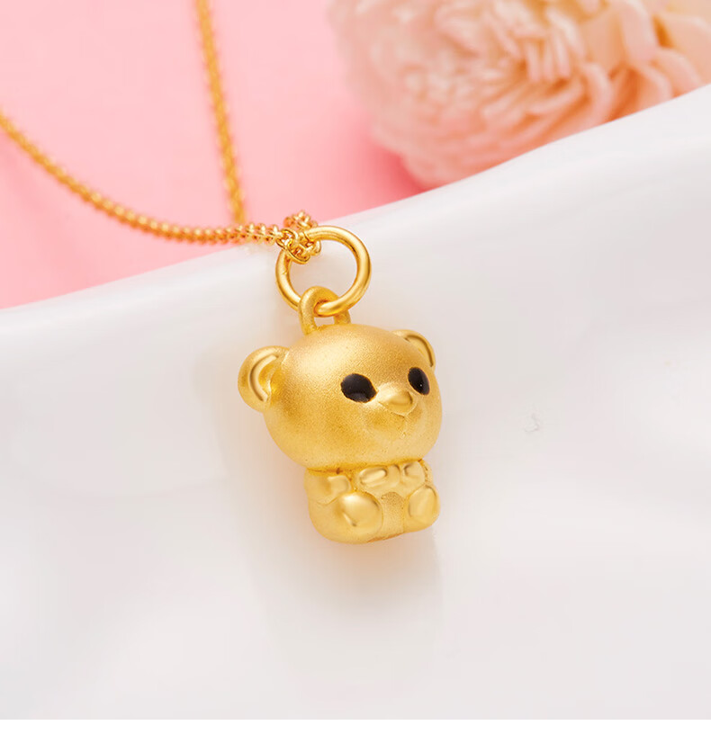 周百福足金硬金吊坠3d硬金小熊约146g