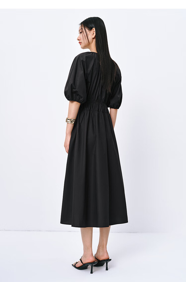 Peacebird Women's Premium Commuter Summer V-Neck Long Dress Small Brand Hollow Out Color-Block Simple Commuter White Long M 19