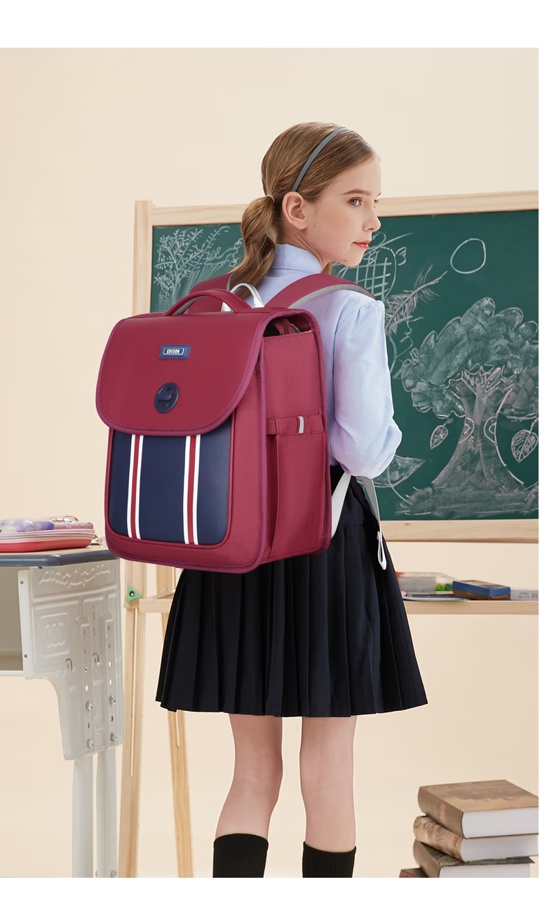 Edison British Style Primary School Backpack with Spine Protection, Anti-Drop, Water-Resistant Children's Shoulder Bag 2318-4 Red 3