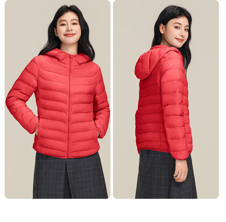 YAYA Lightweight Women's Down Jacket Warm Fashion Slim Short Duck Down Autumn Winter Hooded Lightweight Coat 18