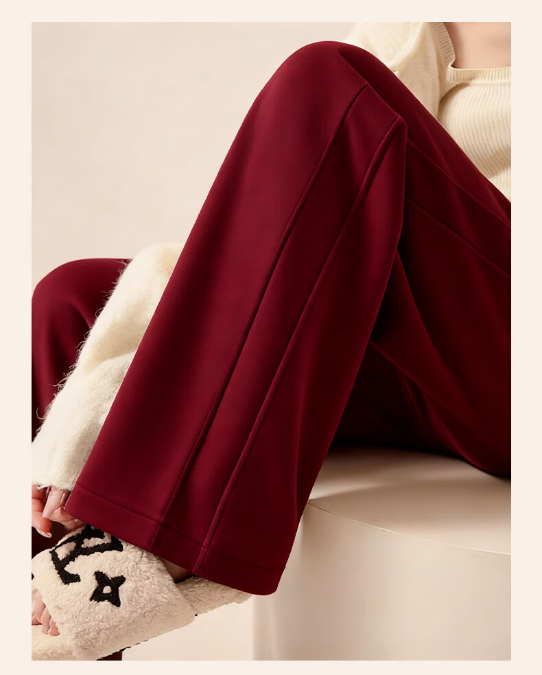 Baleno Women's Navy Blue Fleece-Lined Wide-Leg Pants High-Waist Straight-Leg Sports Casual Thickened Trousers Autumn Winter 9