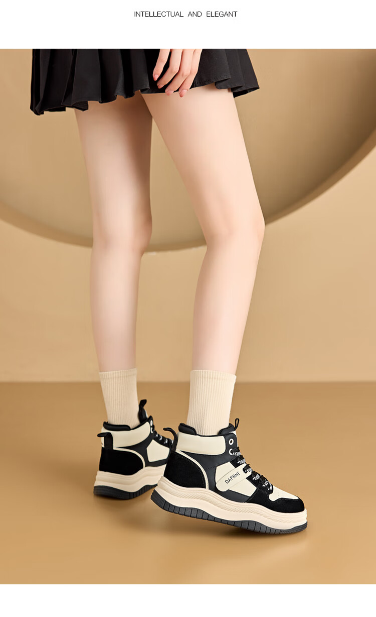 DAPHNE Women's Thick-Soled High-Top Winter Cotton Shoes with Fleece, Black Snow Boots, Non-Slip Sneakers, Size 37 8