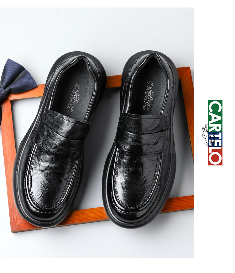 CARTELO Business Casual Leather Shoes with Height-Increasing Air Cushion, Thick-Soled Loafers, Slip-On Elevated Leather Shoes for Men, 9992 Black, Size 40 3
