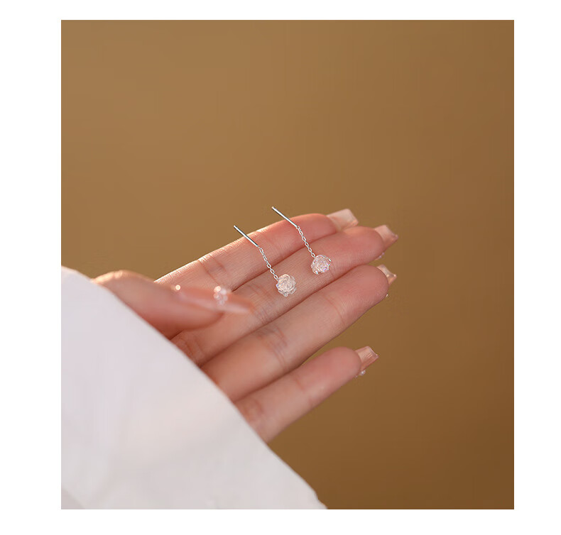 Dijing Iridescent Rose Earrings for Women, Silver Studs with Elegant Long Tassel Earrings, Birthday Gift for Girlfriend 7