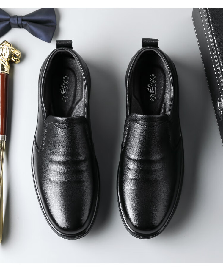 CARTELO British Business Casual Leather Shoes, Soft Sole, Breathable Upper, Slip-On Loafers, Men's Leather Shoes, 9899 Black, Size 40 12
