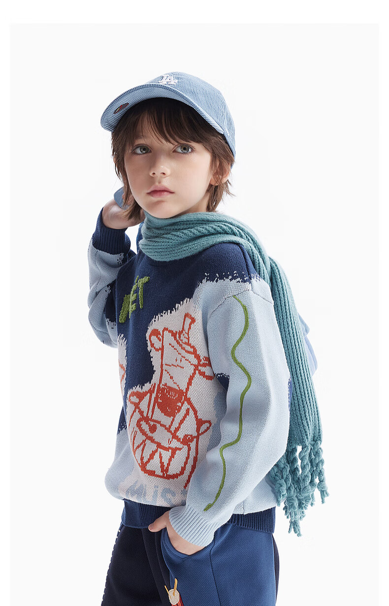 MQD [Designer Series] Boys' Crew Neck Sweater, Spring And Autumn Style Children's Knitwear, Navy Blue, Size 160 7