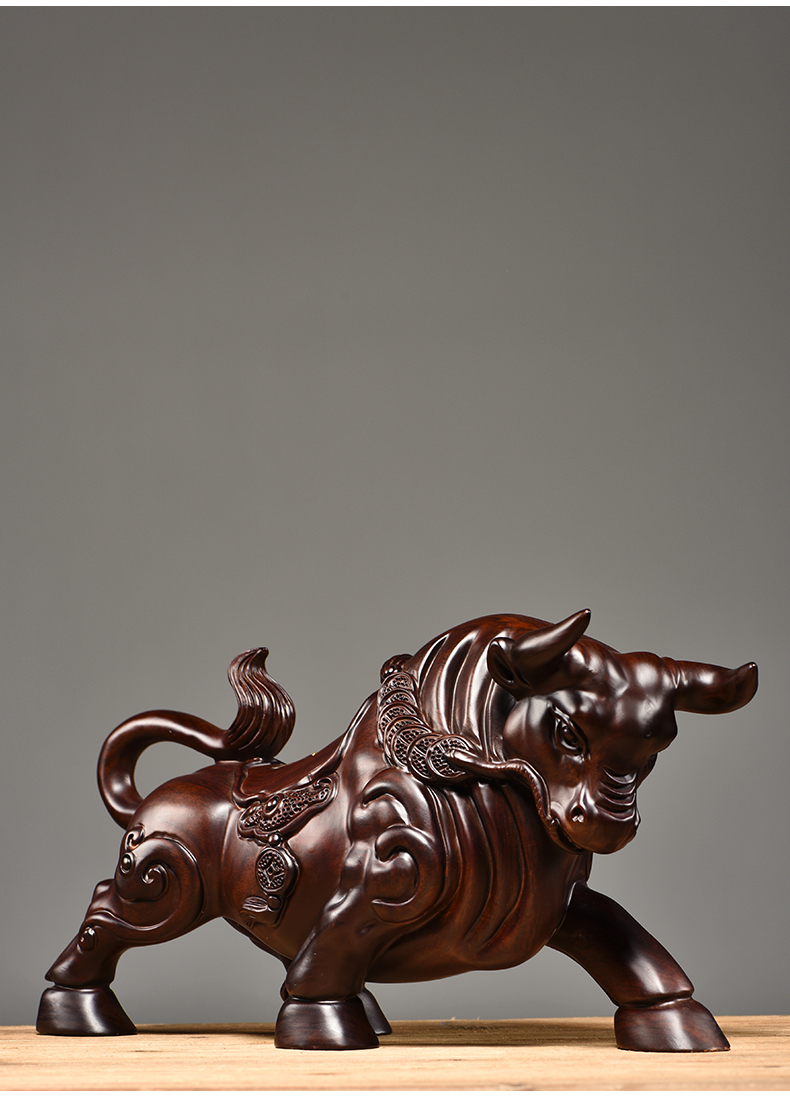 今轩堂黑檀木雕牛摆件牛气冲天红木家居客厅实木装饰办公室华尔街牛