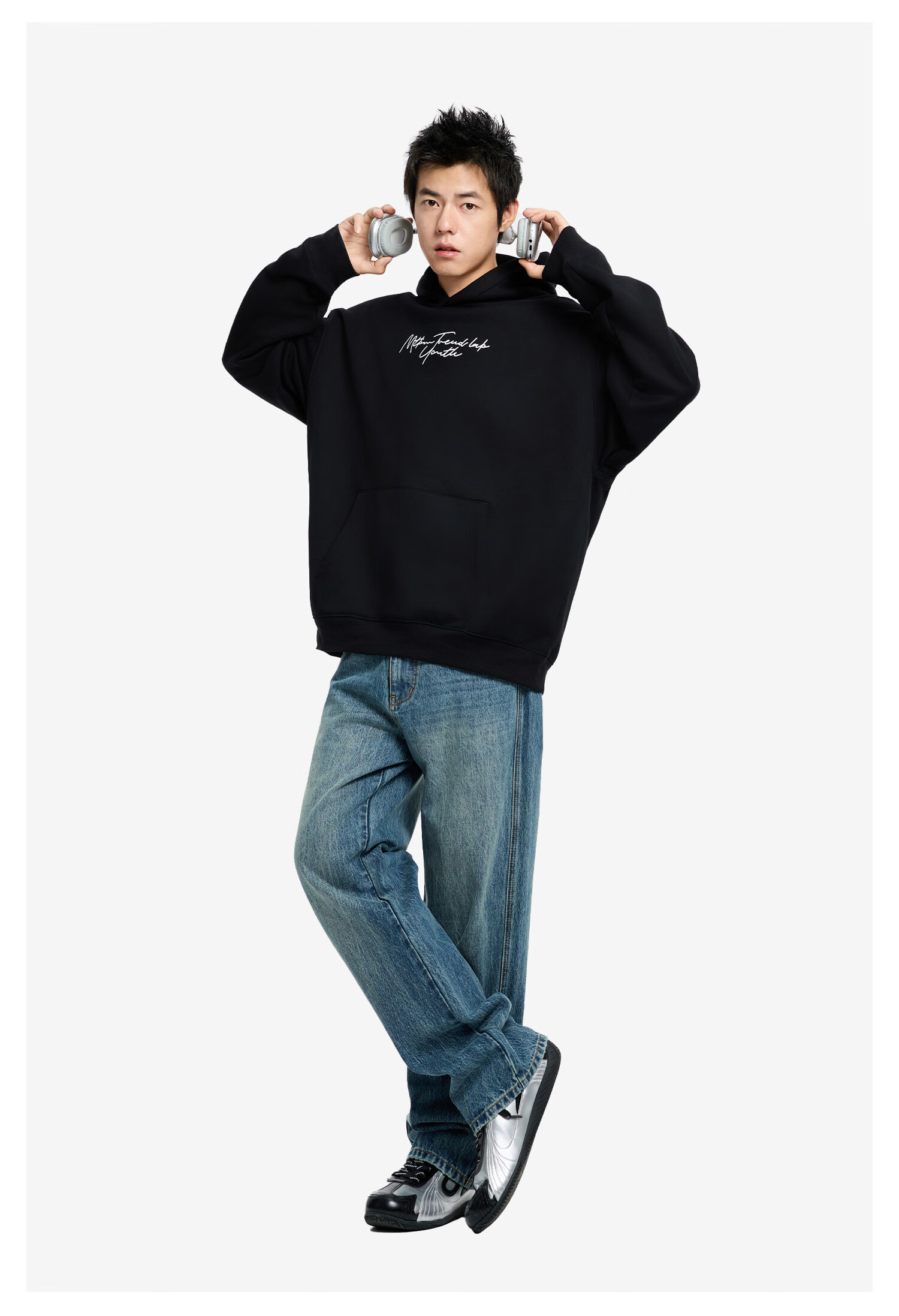 Meters Bonwe Men's Fleece Hoodie 2025 Winter New Thickened Warm Trendy Casual Long Sleeve Top 4