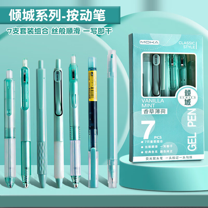 JEAN MISS刷题美妆ins高颜值学生速干油墨按动黑色ST头中工具 葡萄奶冻 7支 葡萄奶冻