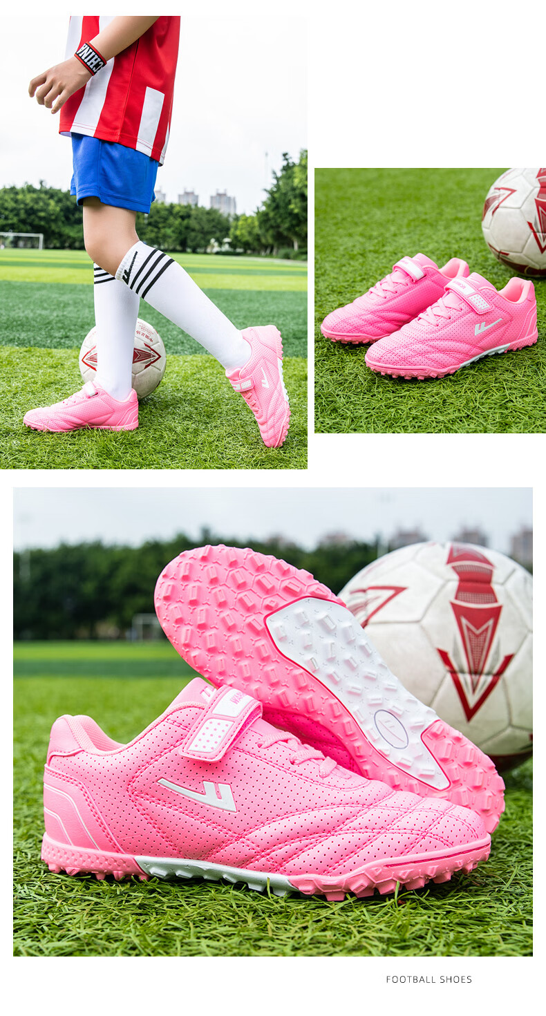 Warrior Girls' Soccer Shoes Studded TF Velcro Children's Youth Student Sneakers 961 Pink Studded Size 39 27