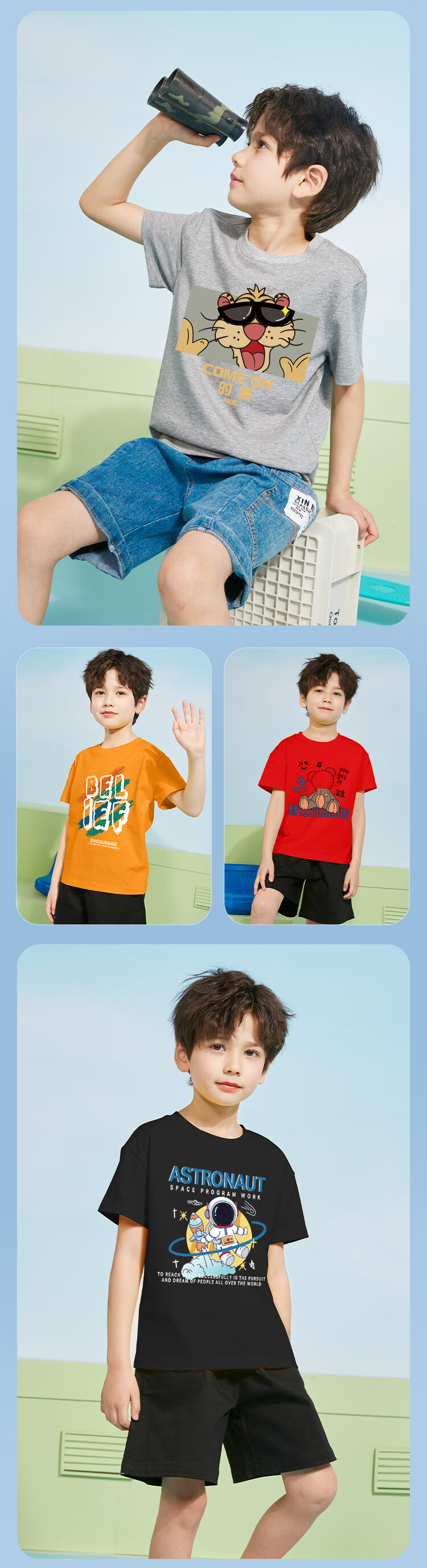 Jeanswest Boys Summer Set 2026 New Cotton Short Sleeve T-Shirt Stylish Big Kids Half Sleeve Shirt 5