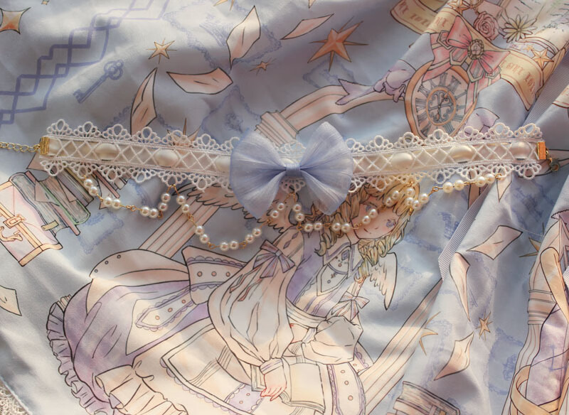 手作天使柄/天使之书洛丽塔小物lolita发带仿bnt边夹鞋夹颈链 仿发带