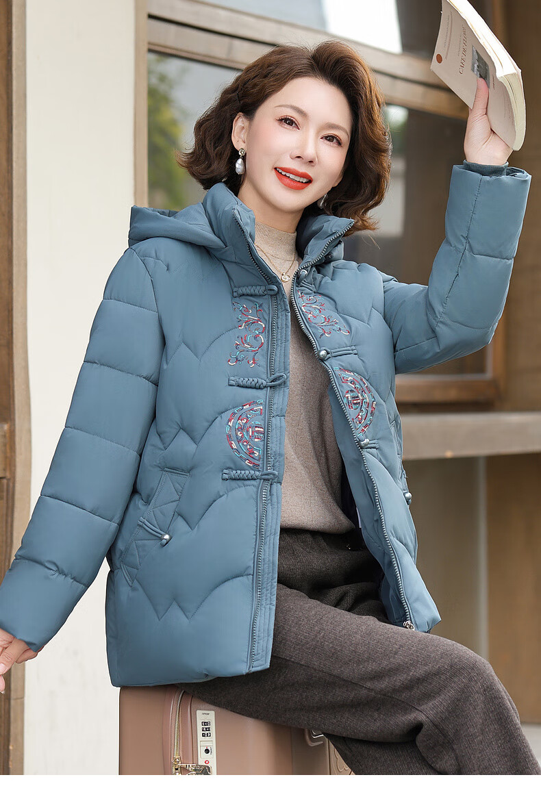 QIUFULUO Women's Winter Down Cotton Jacket Red High-End Coat Middle-Aged and Elderly Fashion Warm Clothing for 50s and 60s 20