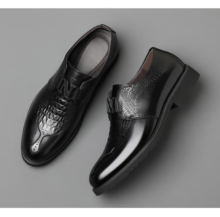 酷奇夏季男鞋英伦韩版伴郎结婚礼西装商务正装休闲黑色棕色皮鞋男套脚