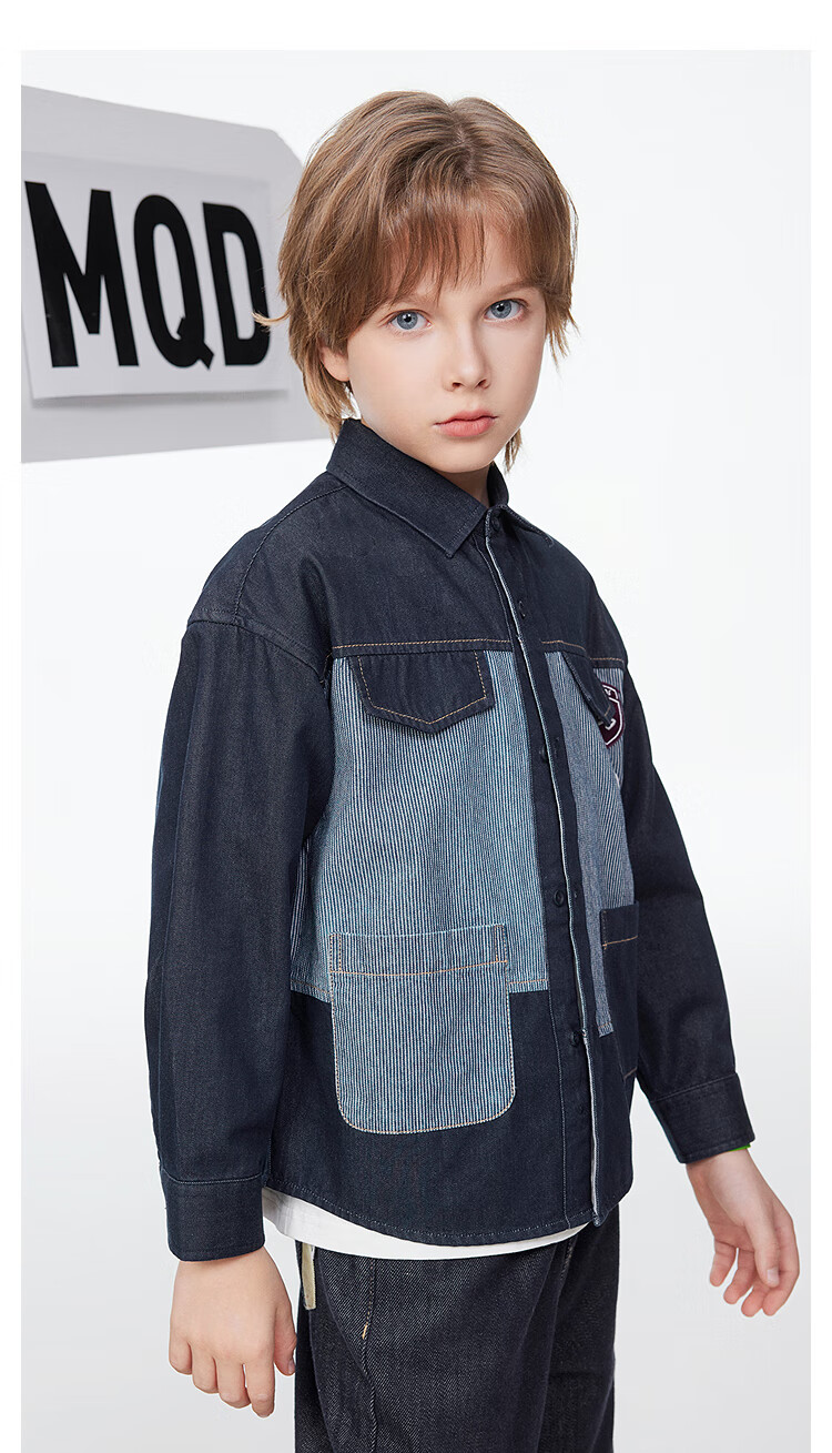 MQD Boys' Preppy Style Children's Jacket Denim Shirt, Original Denim Color, Size 130 8