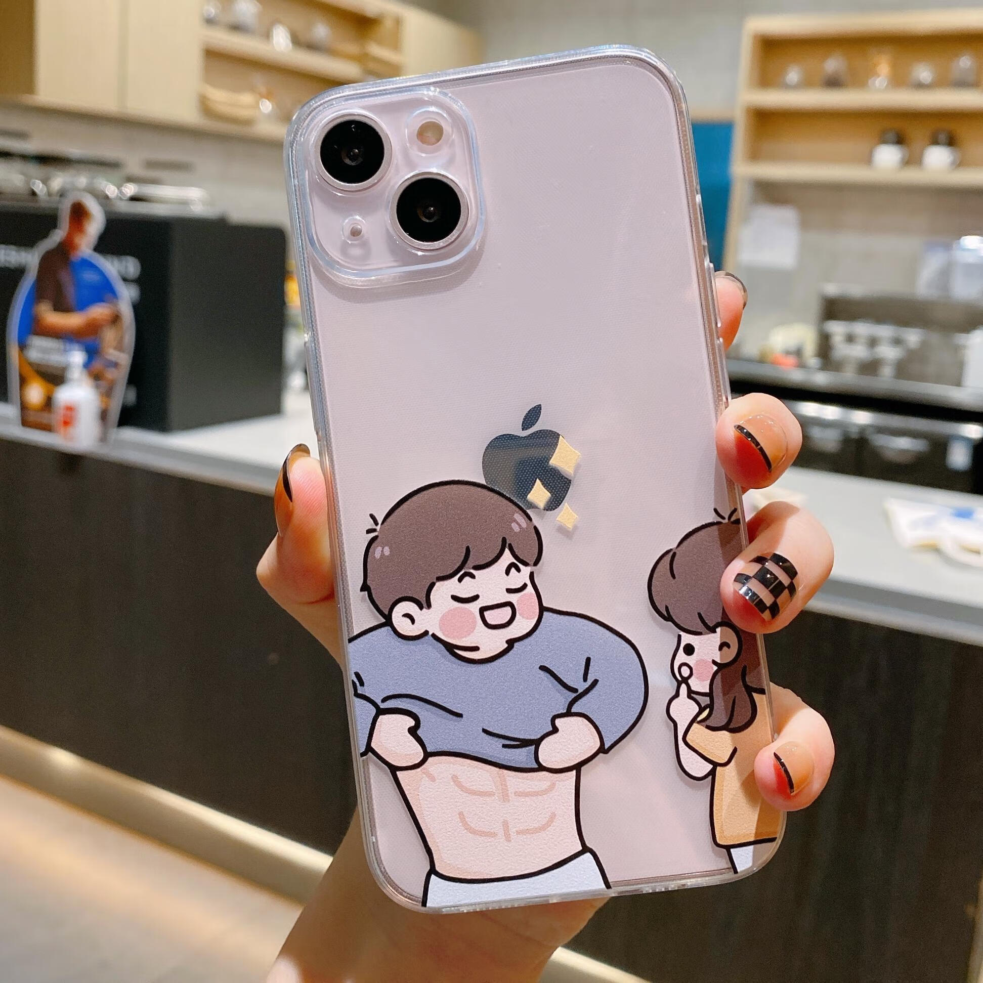 ploiu 卡通腹肌男女孩情侣适用苹果14promax手机壳iphone8plus透明xr