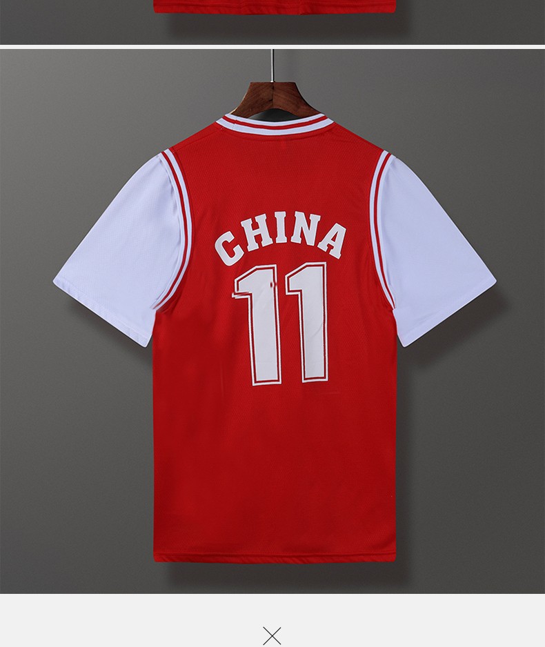 逸扬逊中国队11号篮球运动套装男潮假两件班服定制夏女生蓝球衣男友风