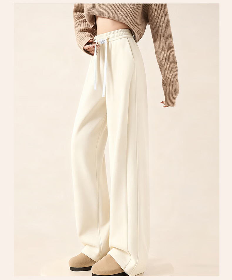 Baleno Women's Navy Blue Fleece-Lined Wide-Leg Pants High-Waist Straight-Leg Sports Casual Thickened Trousers Autumn Winter 7