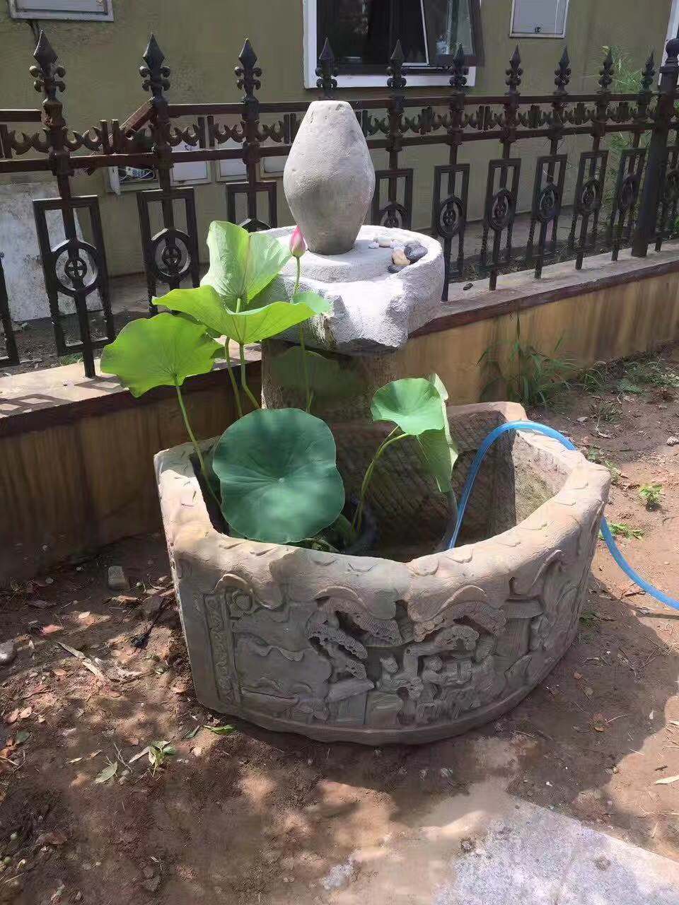 青石仿古石雕室外石缸老旧石槽流水庭院摆件石头鱼缸水缸养鱼90厘米