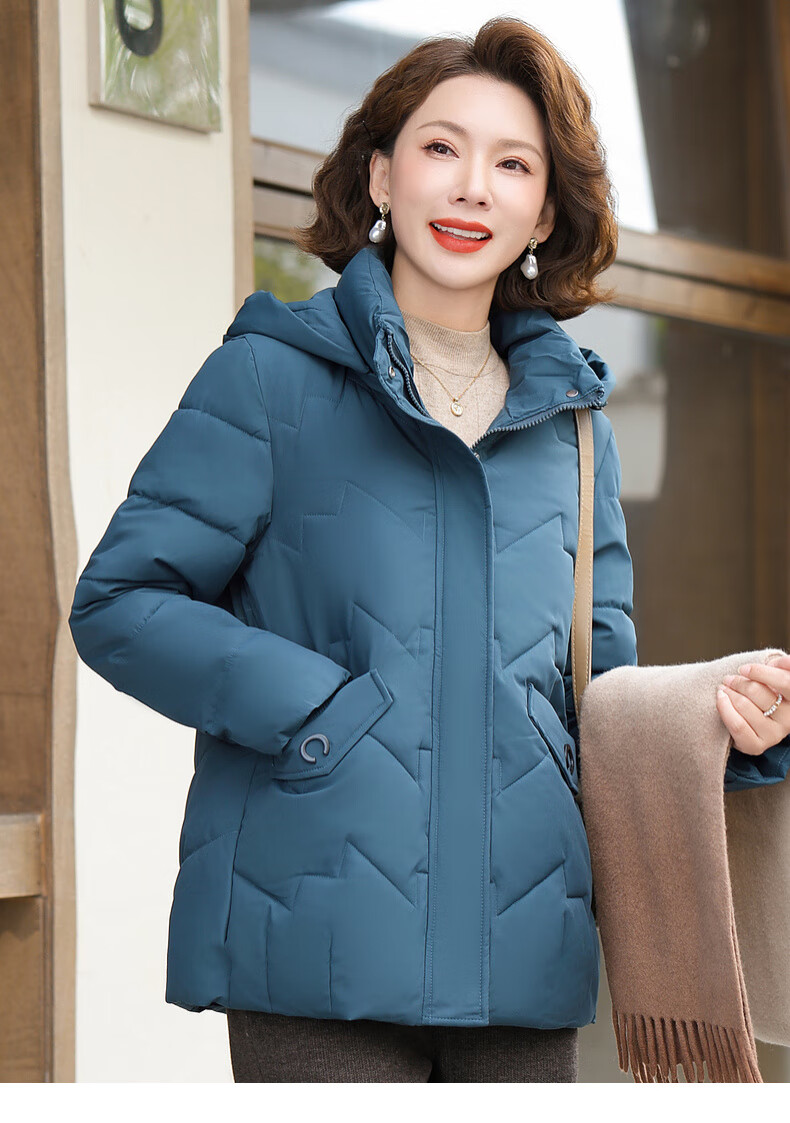 Hengyuanxiang Middle-aged Mom Winter Mid-length Down Cotton Jacket Thickened Fleece-lined Coat for Middle-aged and Elderly Women 9