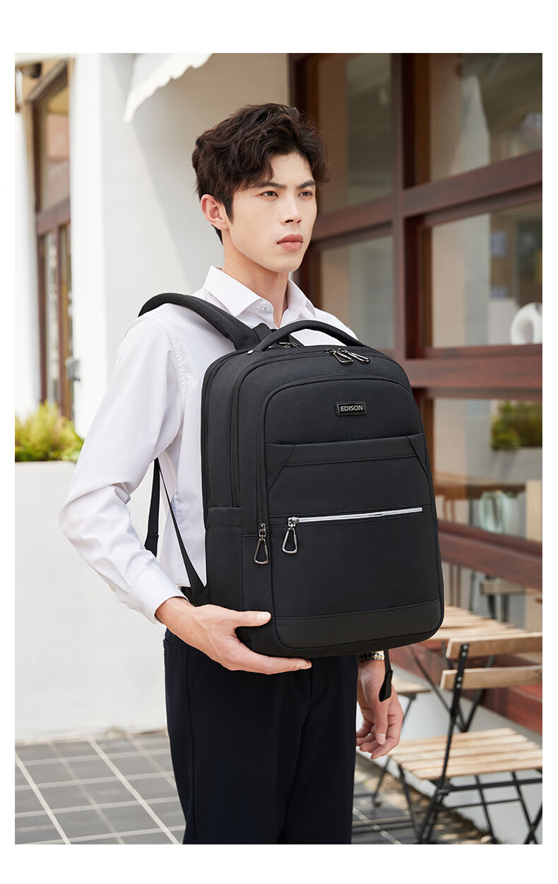 Edison Men's Backpack Business Travel Commute Laptop Bag Water-Resistant Backpack E02-2 Gray 15