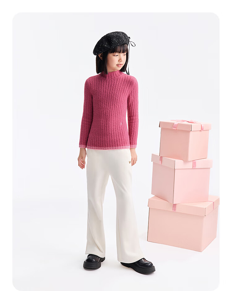 Annil Kids Girls Mid-Neck Long Sleeve Knit Sweater 2025 Winter New Warm Sweet Sweater Milk Candy White 110 5